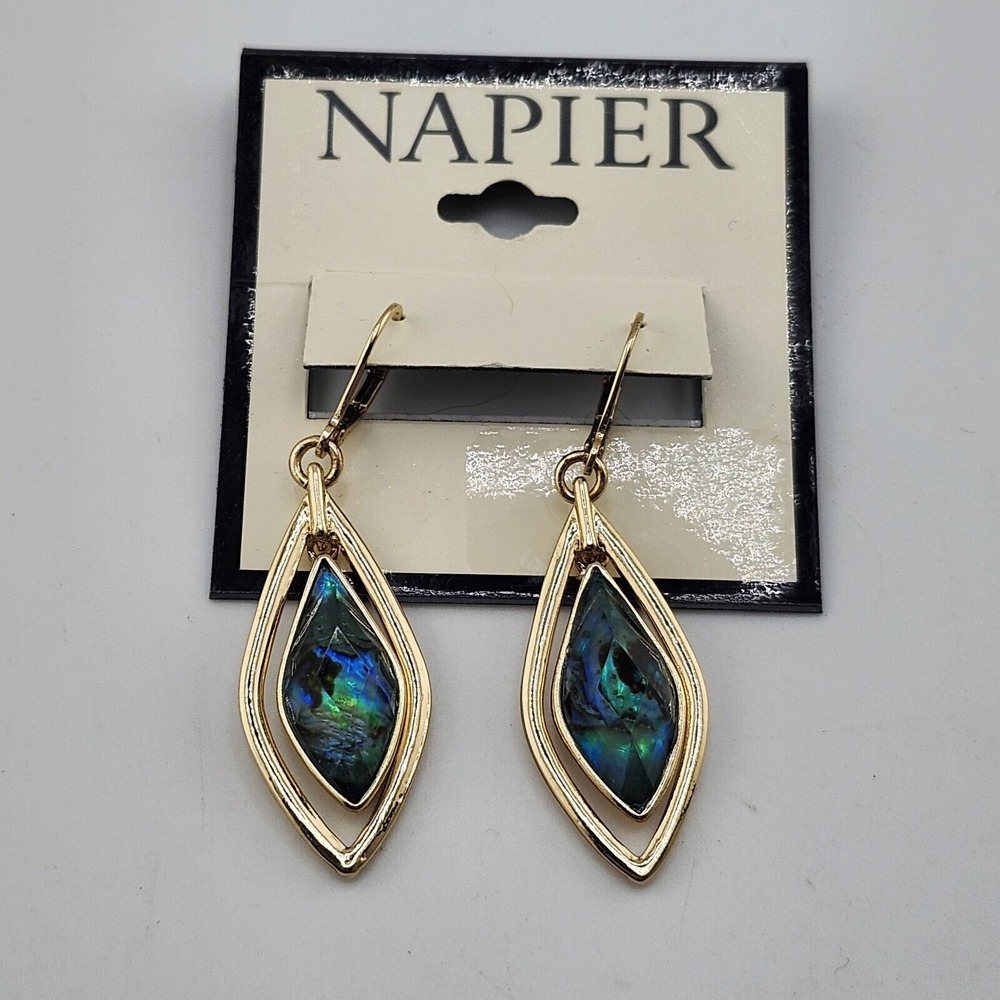 Nwt‎ Napier Gold Tone Faux Abalone Dangle Earrings